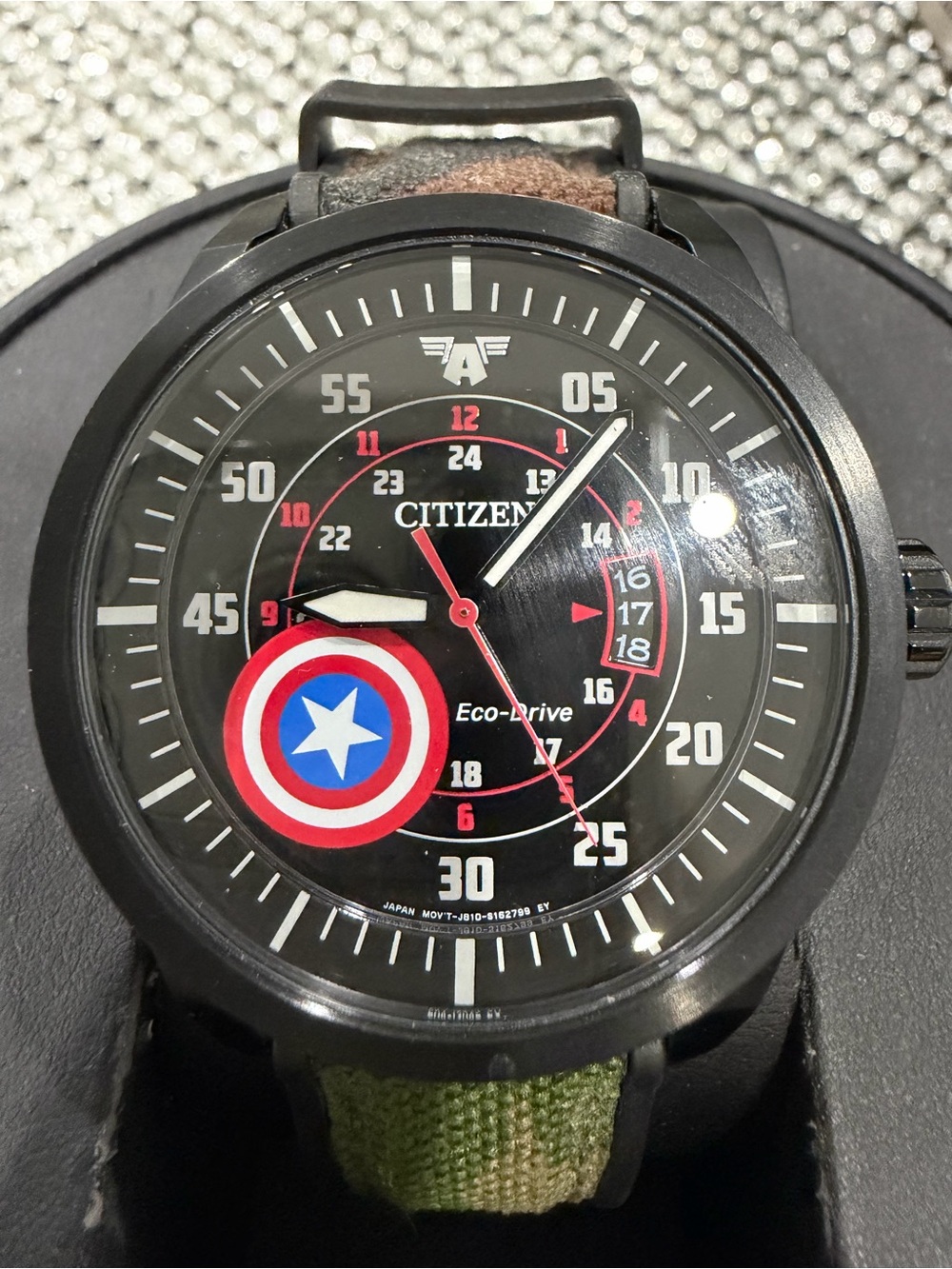 Citizen Men's Black and Olive Green Nylon-Trim Strap Watch